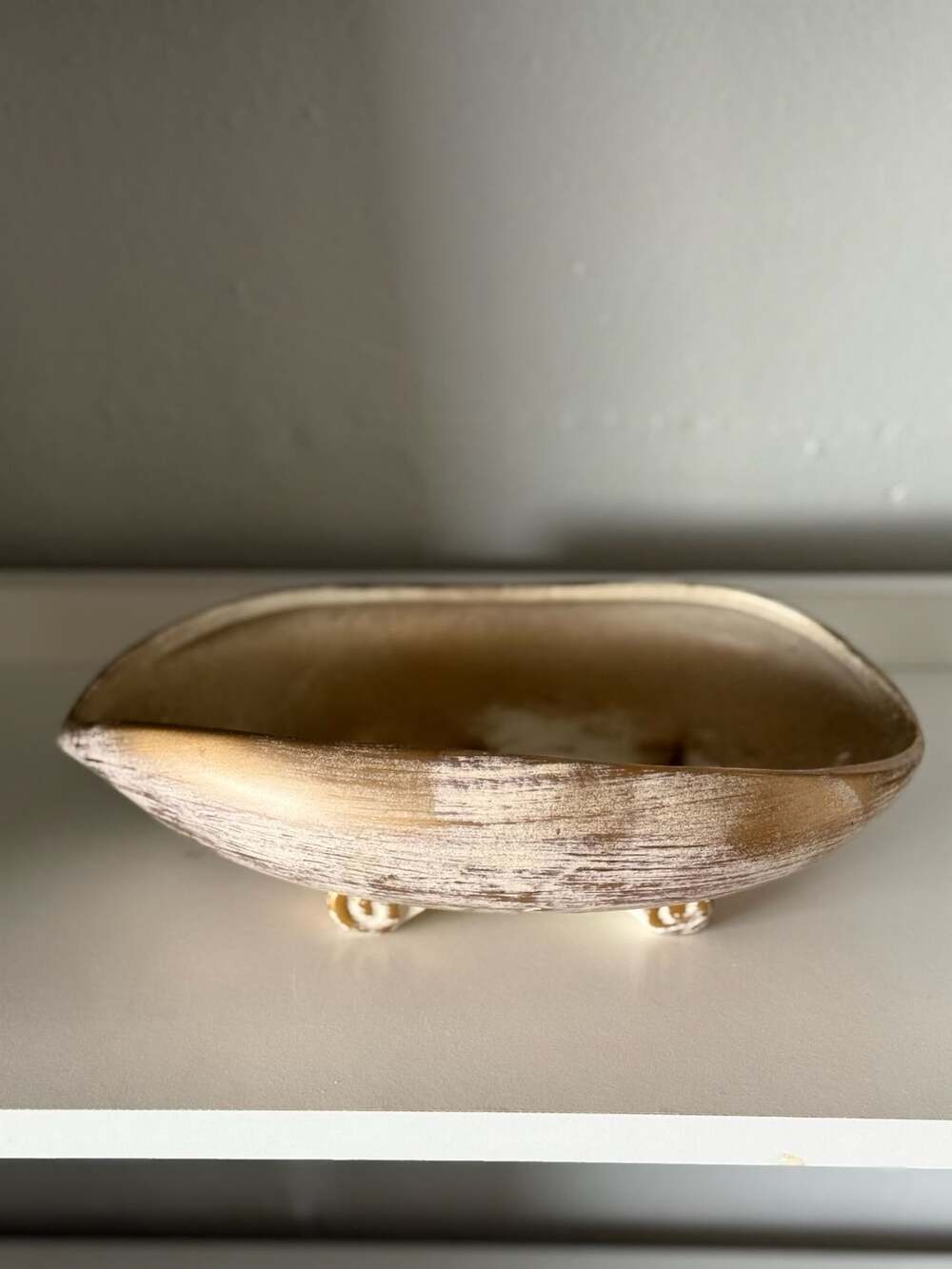 Vintage McCoy Harmony Line White and Gold Oval Pedestal Tray